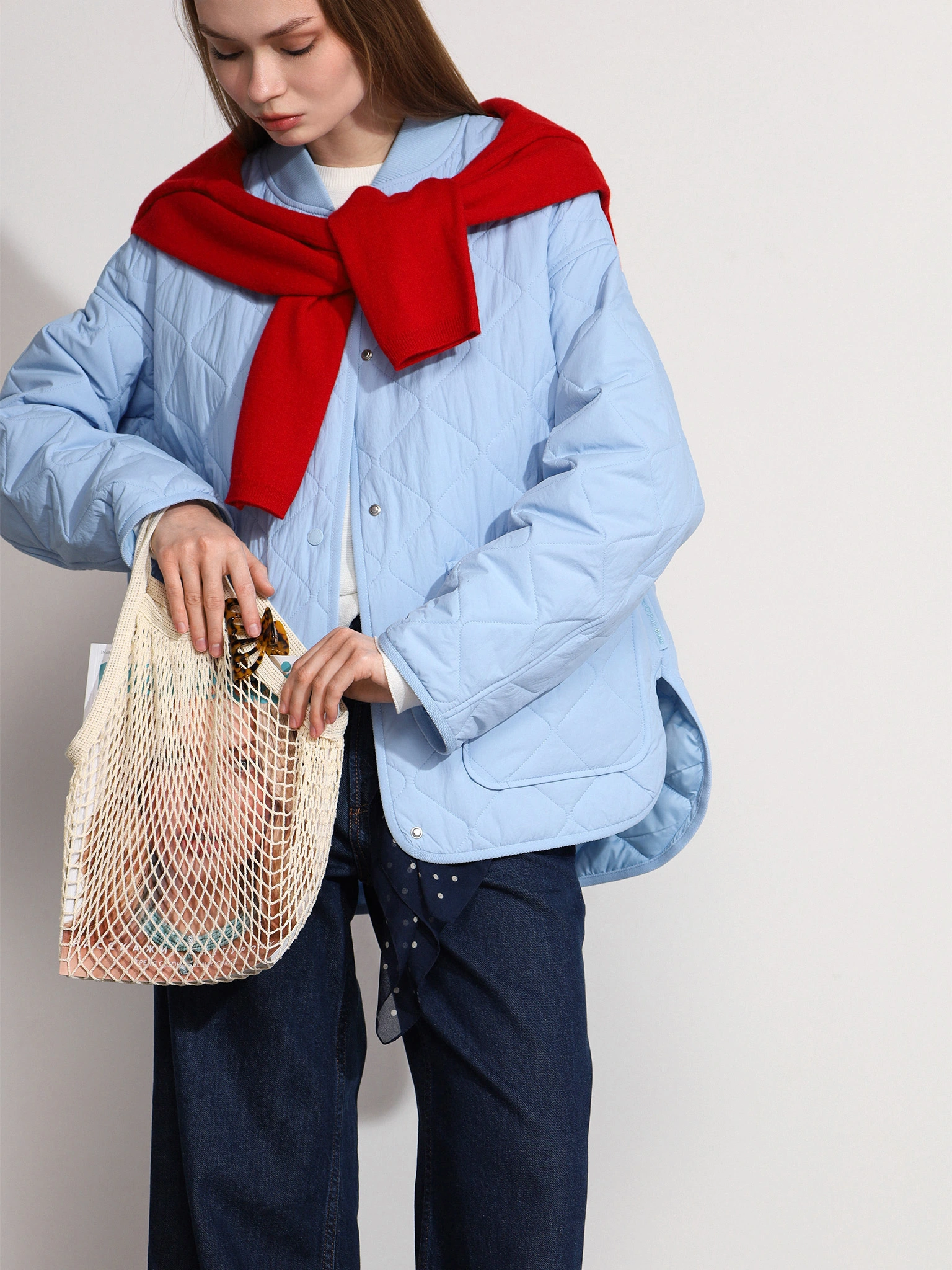 Куртка стеганая голубого цвета на кнопках